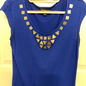 Royal blue, gold blouse